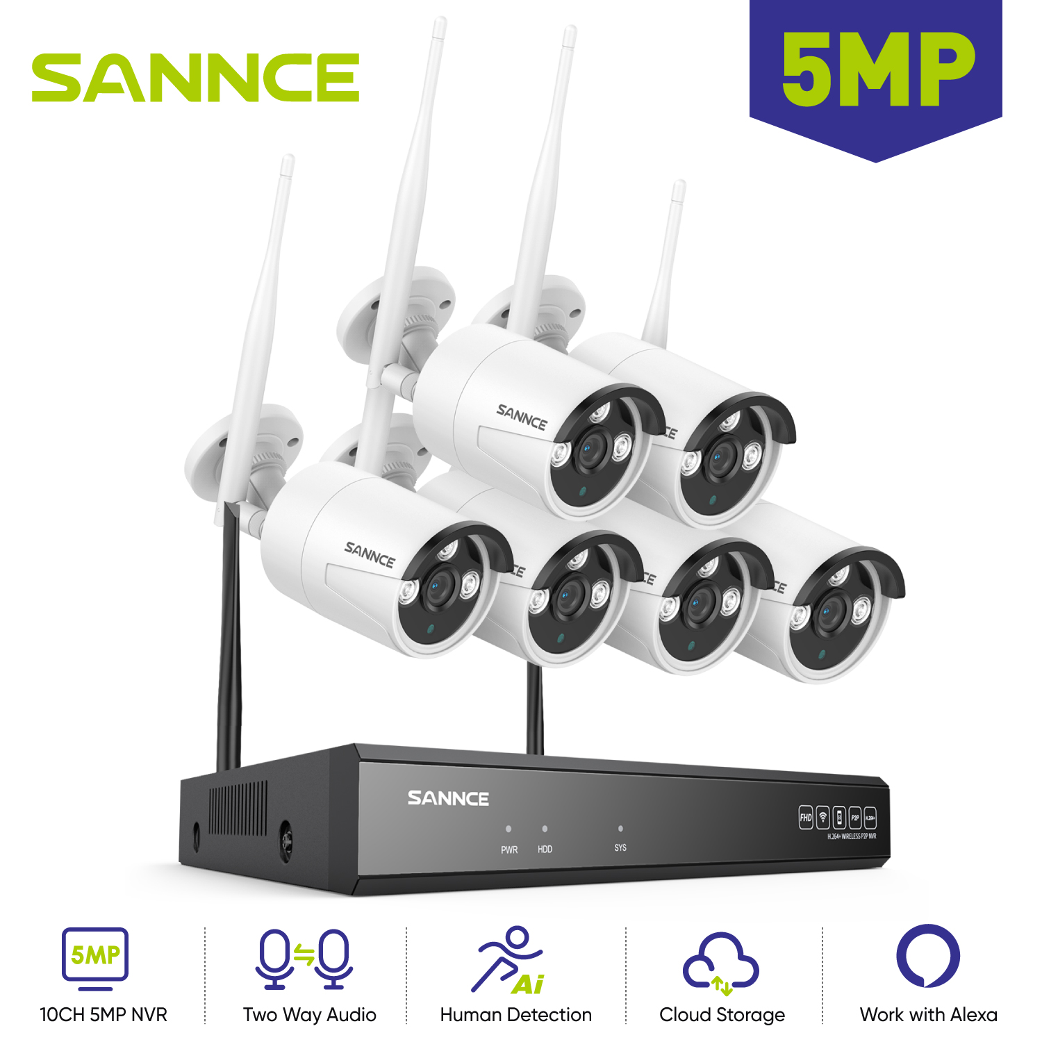 Home Security Monitor - SANNCE-Caméra de surveillance extérieure IP WiFi