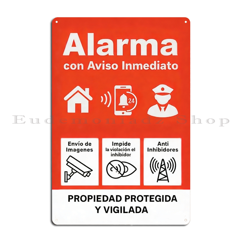 Home Security Alarm - Plaque Métallique Rétro 24h Système d'Alarme,